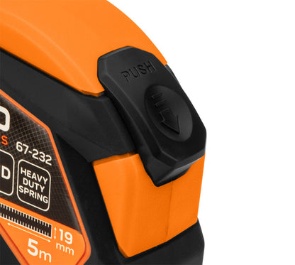NEO TOOLS Mérőszalag, 5m/19mm, acél, mágneses, autostop+ rögzítő 67-232