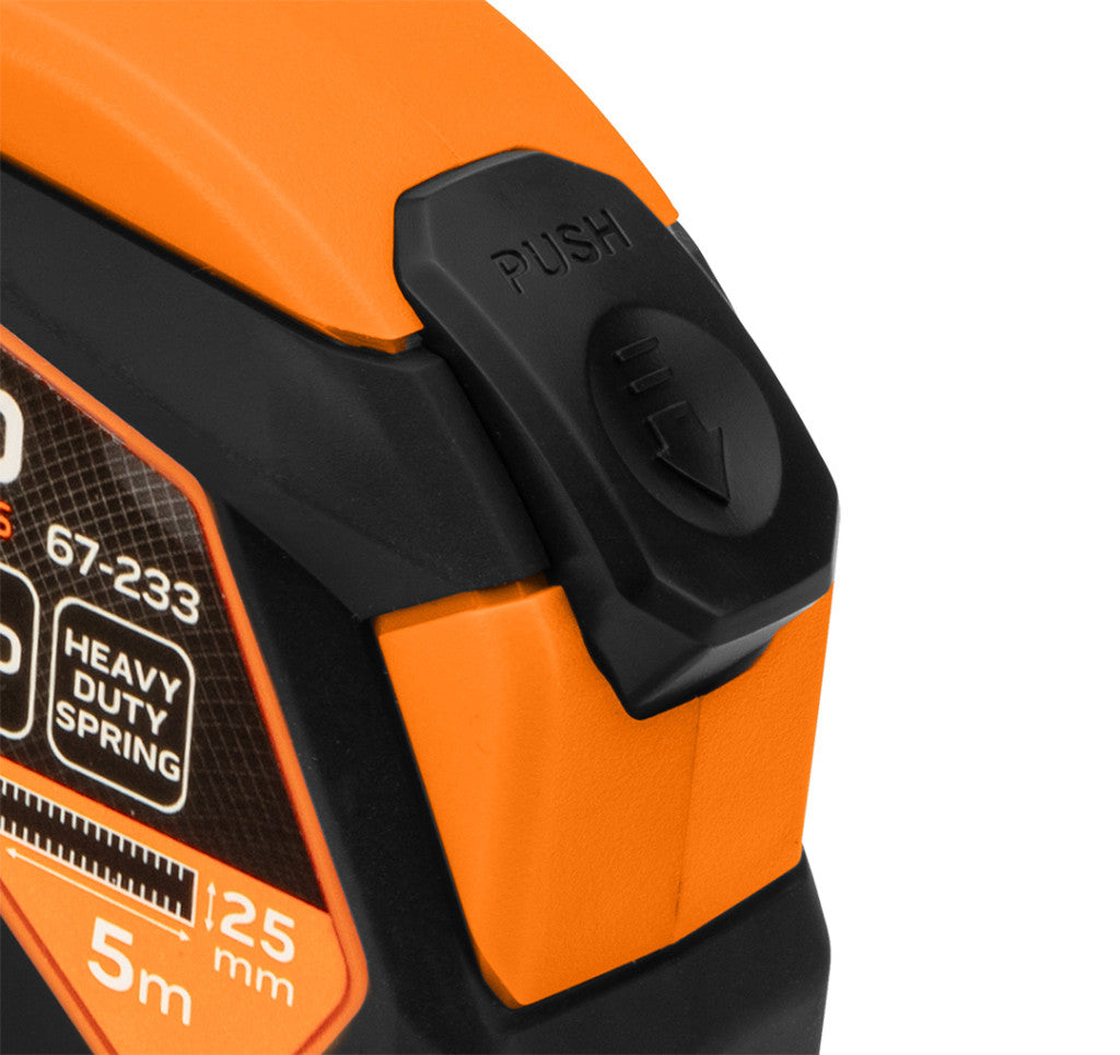NEO TOOLS Mérőszalag, 5m/25mm, acél, mágneses, autostop+ rögzítő 67-233