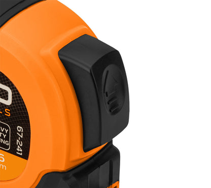 NEO TOOLS Mérőszalag, 3m/16mm, erősített rugós, acél, fekete szalag fehér nagyított skálával, mágneses, autostop+rögzítő 67-241