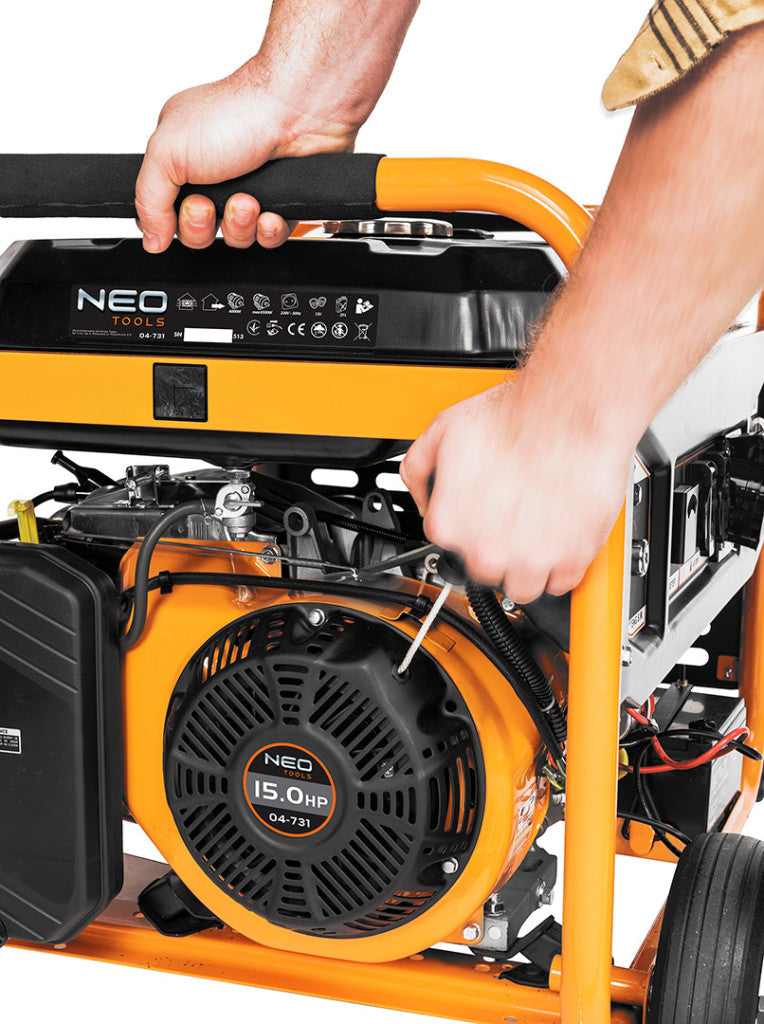 NEO TOOLS Áramfejlesztő, generátor, 6-6.5KW, 4 ütemű benzinmotorral 3 év garanciával 04-731