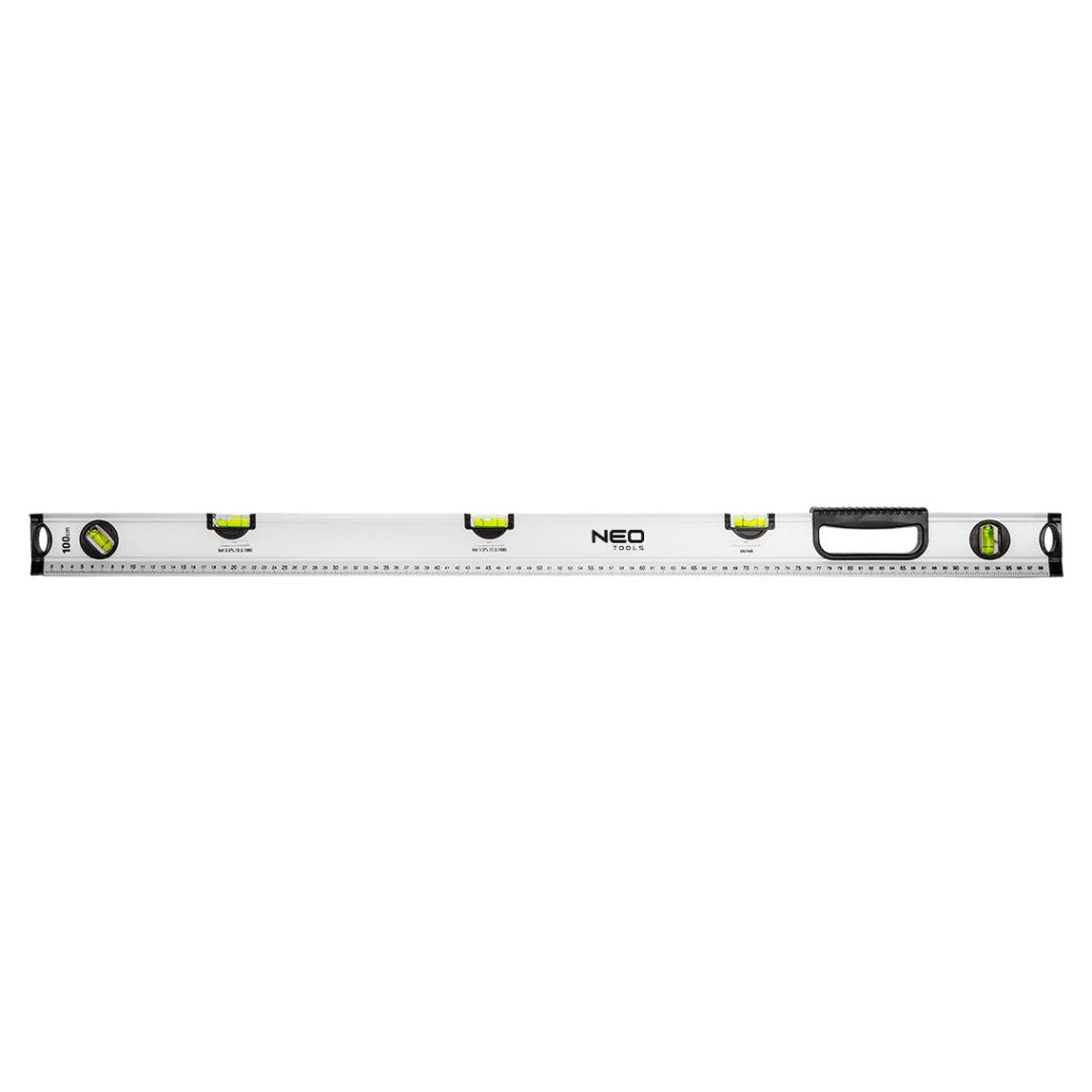 NEO TOOLS Vízmérték, alumínium, lejtésmérő, 5 libella, fogantyú, 100cm 71-124