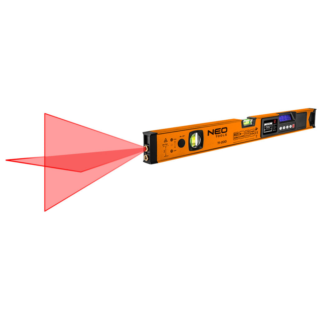 NEO TOOLS Digitális vízmérték, szögmérővel és lézer irányzékkal, 2 libellás, 60cm 71-200