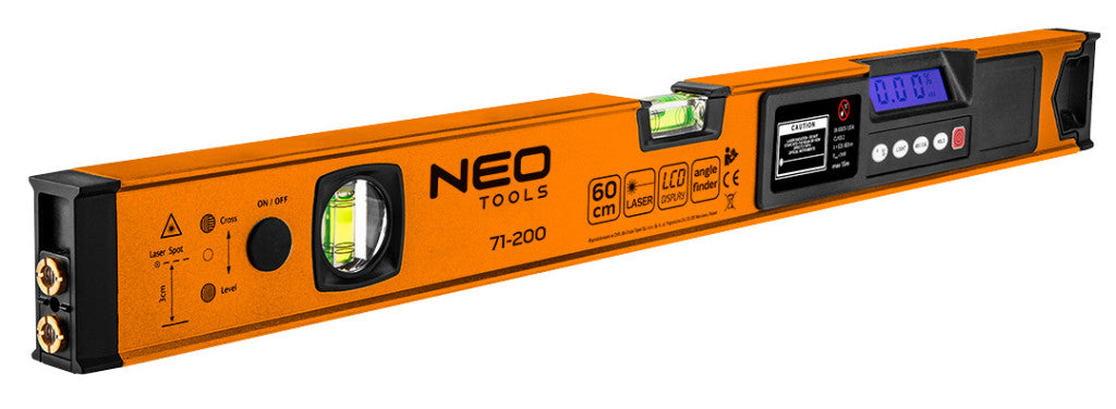 NEO TOOLS Digitális vízmérték, szögmérővel és lézer irányzékkal, 2 libellás, 60cm 71-200