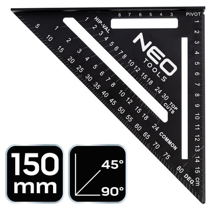 NEO TOOLS Talpas derékszög, alumínium, 45 fokos szárral, mérőskálával, 183mm 72-102