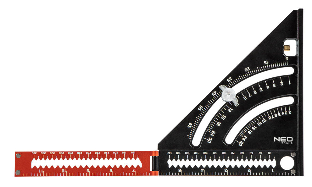 NEO TOOLS Talpas derékszög, alumínium, kiegészítő vonalzóval, 45 fokos szárral, mérőskálával, 185mm 72-105
