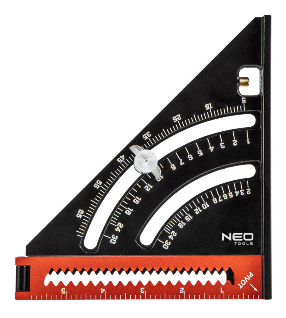 NEO TOOLS Talpas derékszög, alumínium, kiegészítő vonalzóval, 45 fokos szárral, mérőskálával, 185mm 72-105