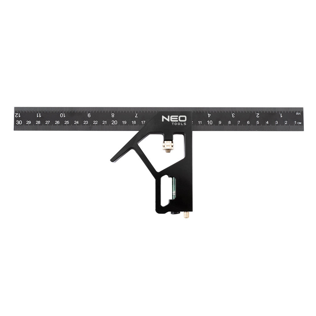 NEO TOOLS Profi szögmérő, derékszög és vonalzó, festett-alu 30cm 72-127