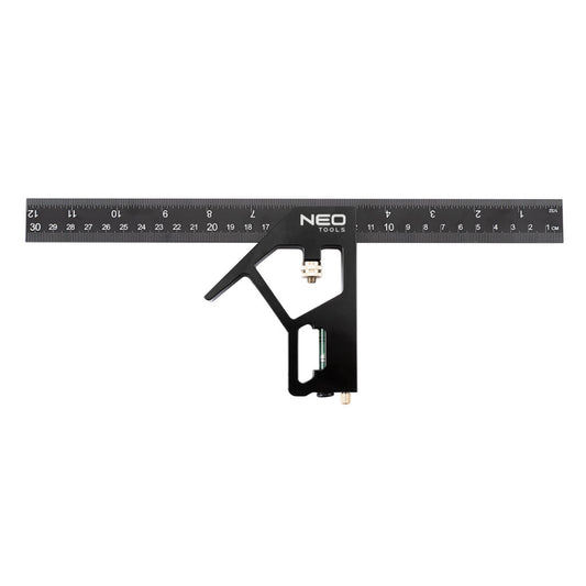 NEO TOOLS Profi szögmérő, derékszög és vonalzó, festett-alu 30cm 72-127