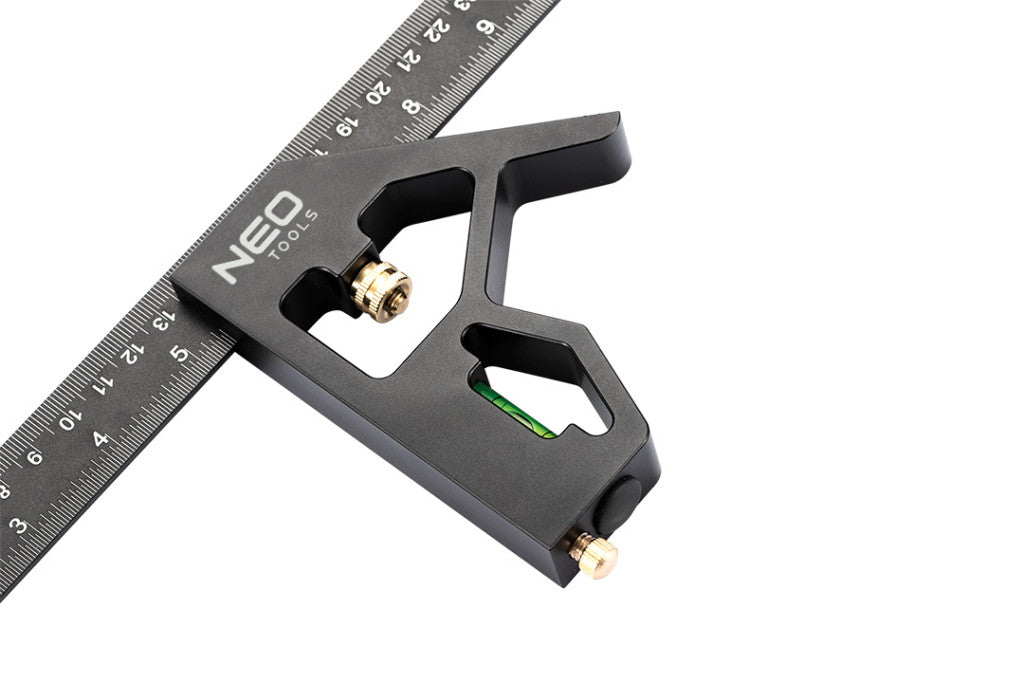 NEO TOOLS Profi szögmérő, derékszög és vonalzó, festett-alu 30cm 72-127