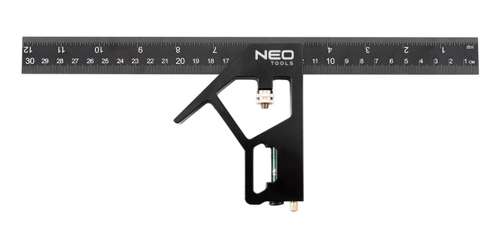 NEO TOOLS Profi szögmérő, derékszög és vonalzó, festett-alu 30cm 72-127