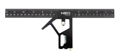 NEO TOOLS Profi szögmérő, derékszög és vonalzó, festett-alu 30cm 72-127