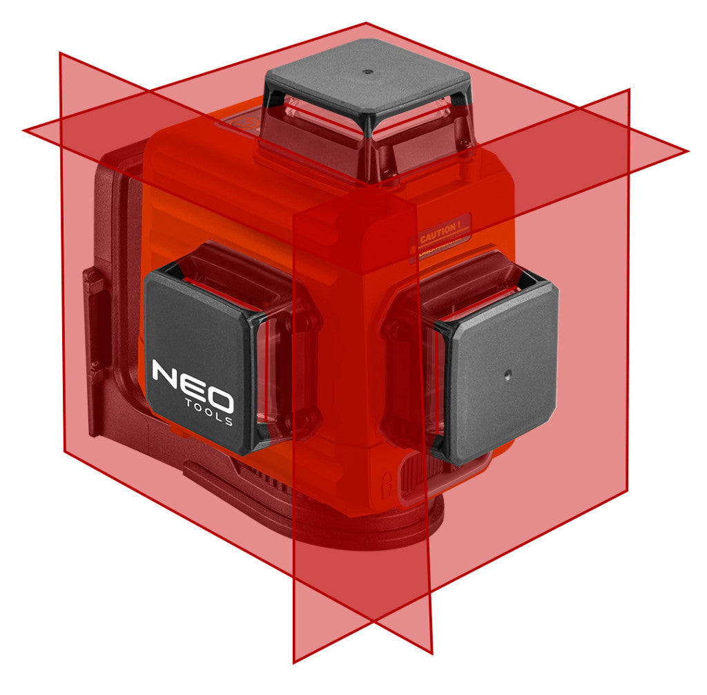 NEO TOOLS Lézeres szintező, 3D önbeálló keresztvonallézer, 3x360 fokos, 15m, mágneses tartó, céltábla, koffer, piros 2 év garanciával 75-104