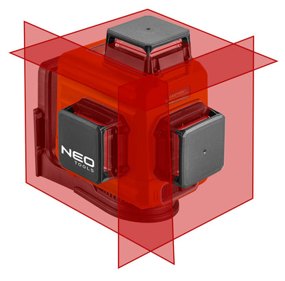NEO TOOLS Lézeres szintező, 3D önbeálló keresztvonallézer, 3x360 fokos, 15m, mágneses tartó, céltábla, koffer, piros 2 év garanciával 75-104