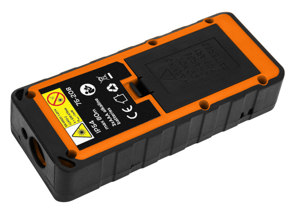 NEO TOOLS Lézeres távolságmérő, hatótáv:80m, IP54 fröccsenő víz védelem, gumírozott ház, multifunkciós 2 év garanciával 75-208