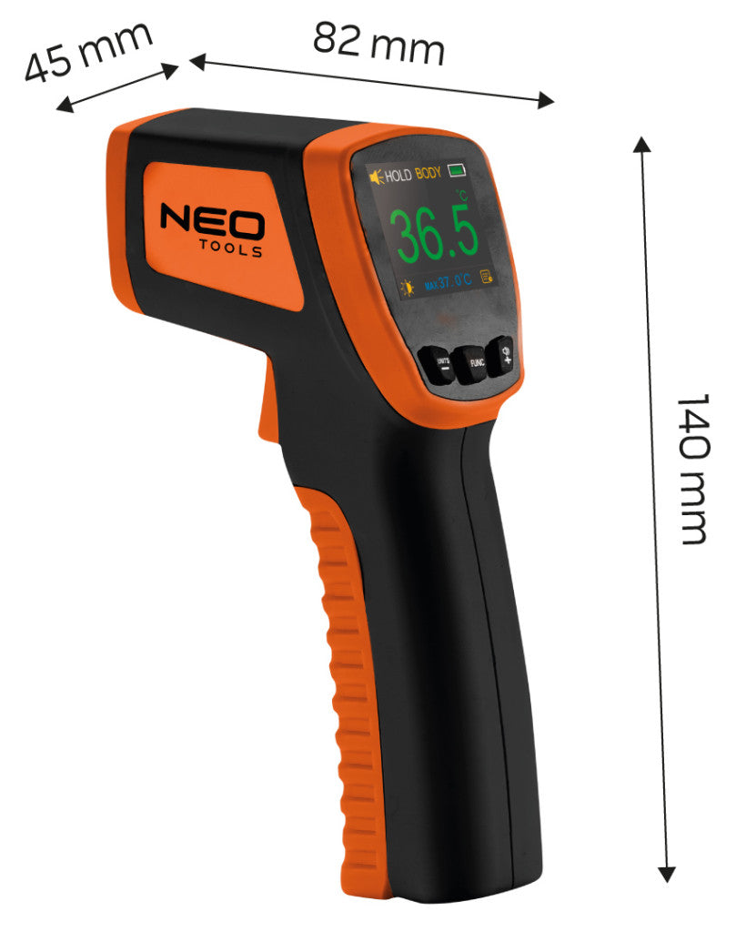 NEO TOOLS Infravörös hőmérő, 32 - 42,9 °C, folyadék, levegő, test 2 év garanciával 75-270