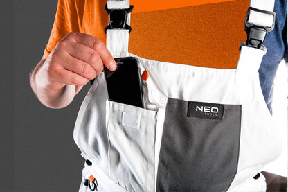 NEO TOOLS Kantáros Munkásnadrág, HD, fehér M/50 81-140-M