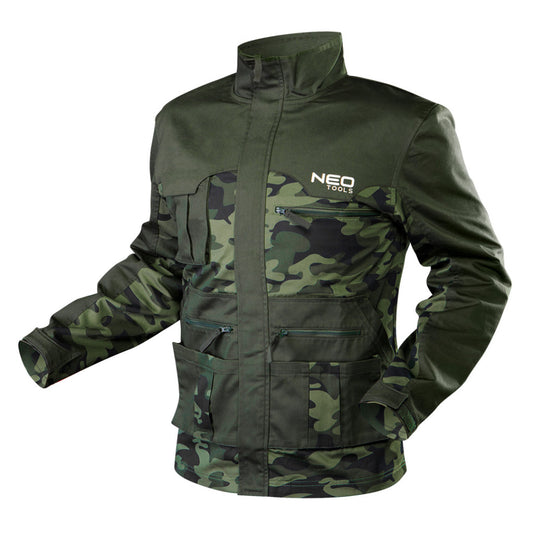 NEO TOOLS Terepmintás Munkavédelmi kabát CAMO, 60% pamut, 40% polyester, 255 g/m2, M 81-211-M