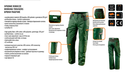 NEO TOOLS Olíva Munkásnadrág, CAMO, 60% pamut, 40% polyester, 255 g/m2, XL 81-222-XL