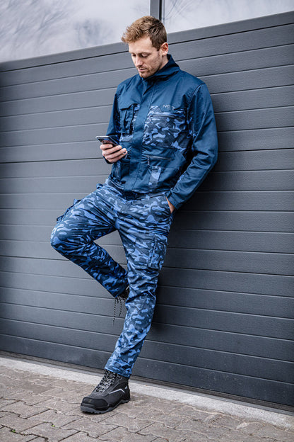 NEO TOOLS Munkanadrág tengerészkék terepmintás, Camo, Navy, 60% pamut + 40% poliészter, XS 81-223-XS