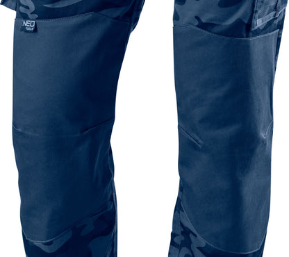 NEO TOOLS Munkanadrág tengerészkék terepmintás, Camo, Navy, 60% pamut + 40% poliészter, XS 81-223-XS
