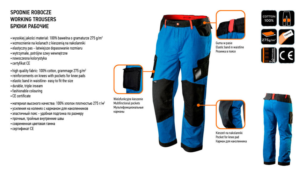 NEO TOOLS Munkanadrág HD+, 100% pamut, 275 g/m4, S 81-225-S