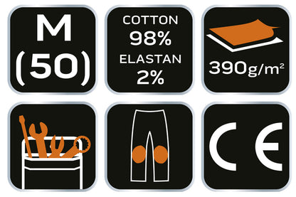 NEO TOOLS Farmer Munkásnadrág, DENIM, 98% pamut, térdvédő betét zsebbel, gombos oldalzsebekkel, 255 g/m2, M 81-228-M