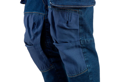 NEO TOOLS Farmer Munkásnadrág, DENIM, 98% pamut, térdvédő betét zsebbel, gombos oldalzsebekkel, 255 g/m2, XL 81-228-XL