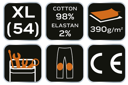 NEO TOOLS Farmer Munkásnadrág, DENIM, 98% pamut, térdvédő betét zsebbel, gombos oldalzsebekkel, 255 g/m2, XL 81-228-XL