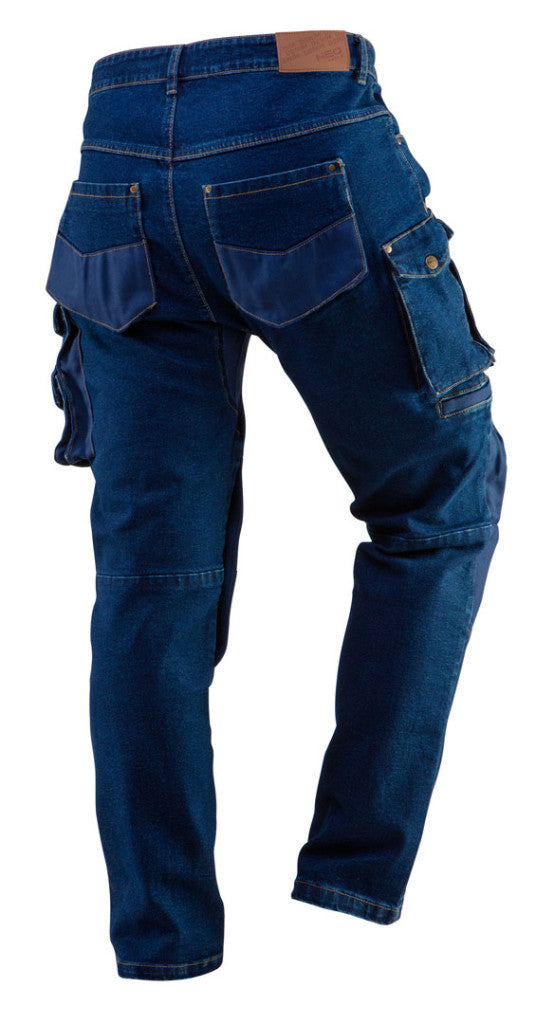 NEO TOOLS Farmer Munkásnadrág, DENIM, 98% pamut, térdvédő betét zsebbel, gombos oldalzsebekkel, 255 g/m2, XXXL 81-228-XXXL