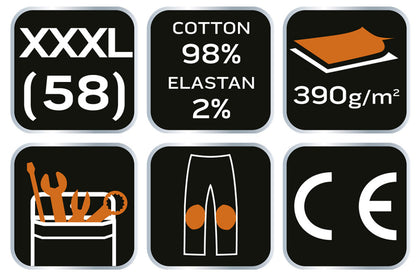 NEO TOOLS Farmer Munkásnadrág, DENIM, 98% pamut, térdvédő betét zsebbel, gombos oldalzsebekkel, 255 g/m2, XXXL 81-228-XXXL