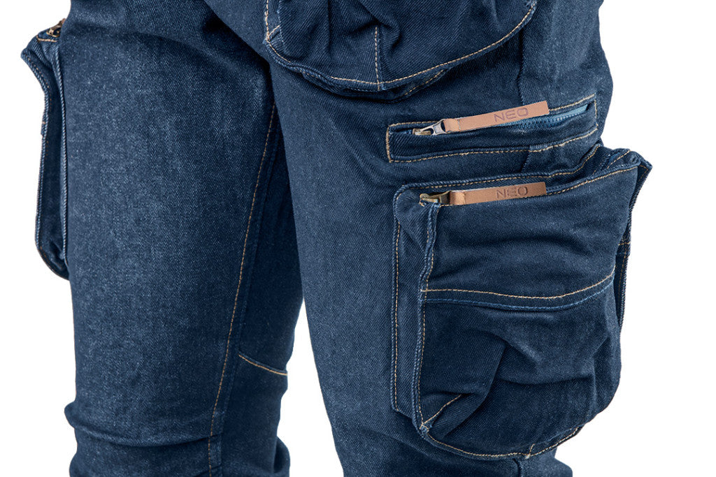 NEO TOOLS Farmer Munkásnadrág, DENIM, cipzáros oldalzsebekkel, 98% pamut, 410 g/m2, XL 81-229-XL