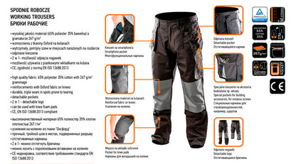 NEO TOOLS Munkásnadrág, HD, XXL/58 65% poliészter, 35% pamut, 267g/m2, térdprotektor zseb, térd alatt lezippzározha, XXL 81-230-XXL