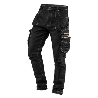 NEO TOOLS Farmer Munkásnadrág, DENIM, fekete, cipzáros oldalzsebekkel, 98% pamut, 410 g/m2, XXL 81-233-XXL