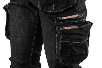 NEO TOOLS Farmer Munkásnadrág, DENIM, fekete, cipzáros oldalzsebekkel, 98% pamut, 410 g/m2, XXL 81-233-XXL
