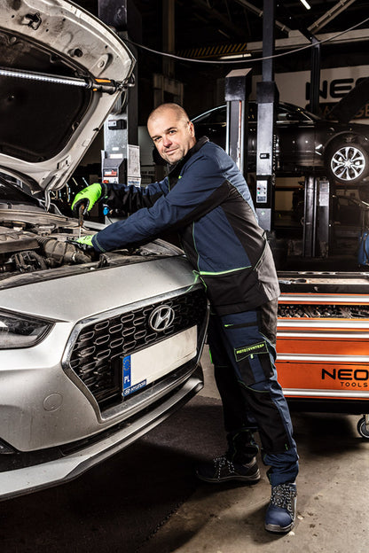 NEO TOOLS Munkanadrág, Motosynteza, 100% pamut, szakadásmentes szövet, 3soros varrat, térdprotektor zseb, XS 81-235-XS