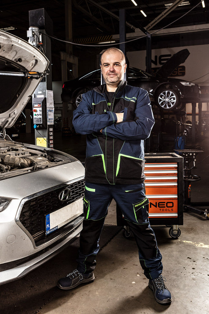 NEO TOOLS Munkanadrág, Motosynteza, 100% pamut, szakadásmentes szövet, 3soros varrat, térdprotektor zseb, XXXL 81-235-XXXL