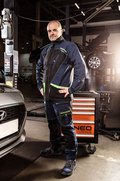 NEO TOOLS Munkanadrág, Motosynteza, 100% pamut, szakadásmentes szövet, 3soros varrat, térdprotektor zseb, XXXL 81-235-XXXL