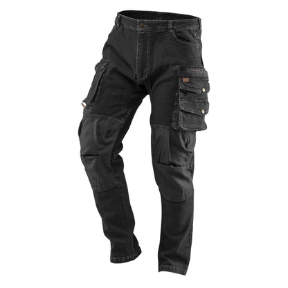NEO TOOLS Farmer Munkásnadrág, DENIM, fekete, 98% pamut, térdvédő zseb, gombos oldalzsebek, 255 g/m2, XXL 81-236-XXL