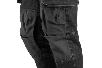 NEO TOOLS Farmer Munkásnadrág, DENIM, fekete, 98% pamut, térdvédő zseb, gombos oldalzsebek, 255 g/m2, XXL 81-236-XXL