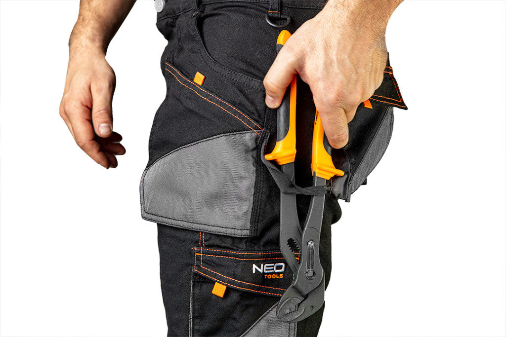 NEO TOOLS Karcsúsított(slim fit), Munkásnadrág, HD, 60% pamut, 37% polyester, 3% elastane, 285 g/m2, övvel, XXL 81-238-XXL