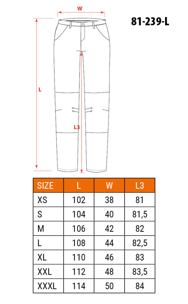 NEO TOOLS Karcsúsított(slim fit), Munkásnadrág, HD, 60% pamut, 37% polyester, 285 g/m2, lecsatolható szerszámzsebek, L 81-239-L
