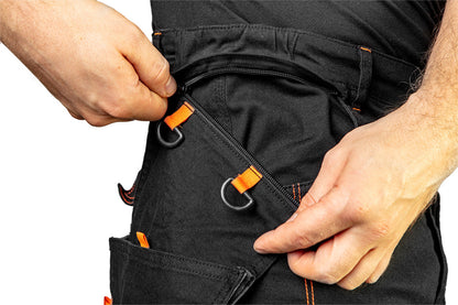 NEO TOOLS Karcsúsított(slim fit), Munkásnadrág, HD, 60% pamut, 37% polyester, 285 g/m2, lecsatolható szerszámzsebek, XS 81-239-XS