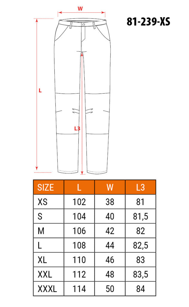 NEO TOOLS Karcsúsított(slim fit), Munkásnadrág, HD, 60% pamut, 37% polyester, 285 g/m2, lecsatolható szerszámzsebek, XS 81-239-XS