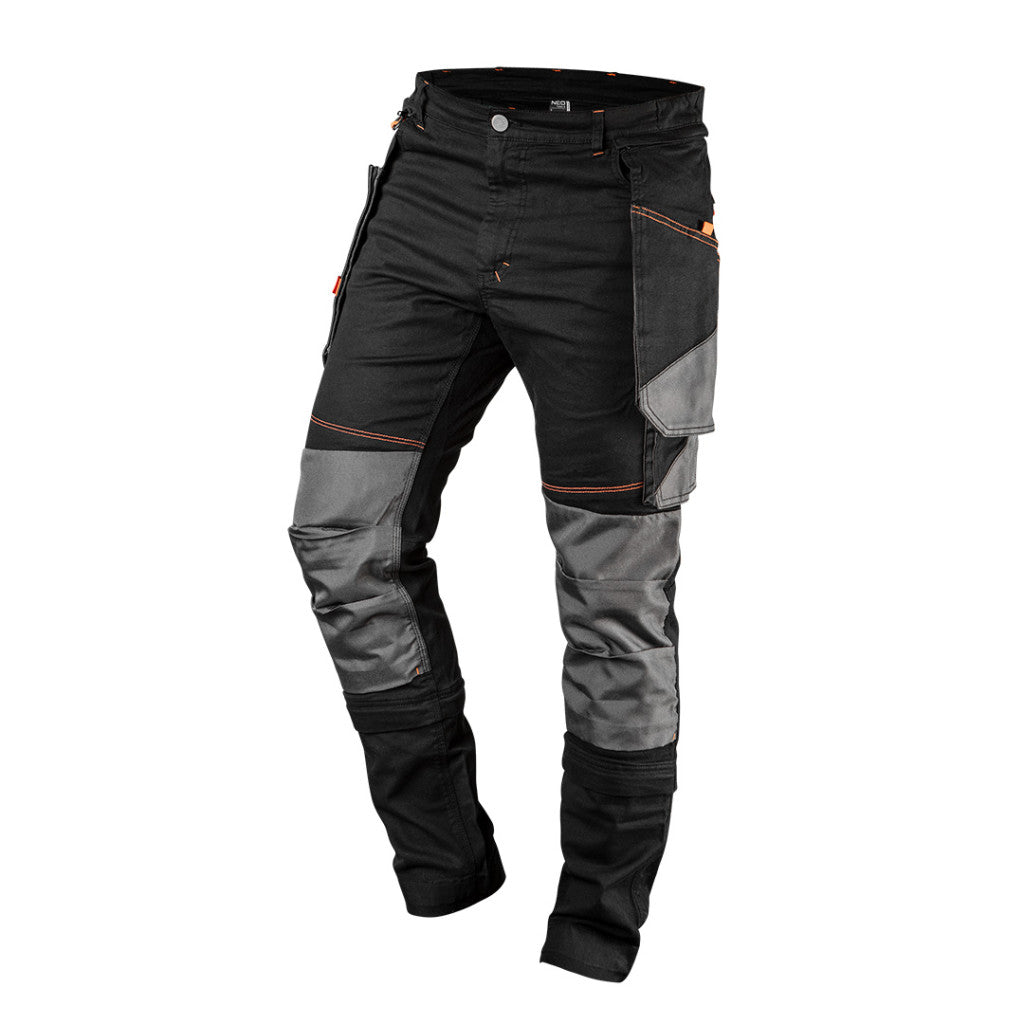 NEO TOOLS Karcsúsított(slim fit), Munkásnadrág, HD, 60% pamut, 37% polyester, 285 g/m2, lecsatolható szerszámzsebek, XXL 81-239-XXL