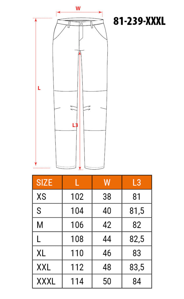 NEO TOOLS Karcsúsított(slim fit), Munkásnadrág, HD, 60% pamut, 37% polyester, 285 g/m2, lecsatolható szerszámzsebek, XXXL 81-239-XXXL