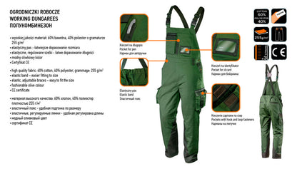 NEO TOOLS Kantáros munkanadrág olíva, 60% pamut, 40% polyester, 255 g/m2,xS 81-242-XS