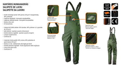 NEO TOOLS Kantáros munkanadrág olíva, 60% pamut, 40% polyester, 255 g/m2,xS 81-242-XS