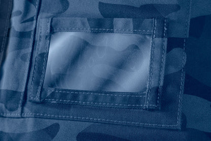 NEO TOOLS Kantáros munkanadrág tengerészkék terepmintás, Camo, Navy, 60% pamut + 40% poliészter, 81-243-XS