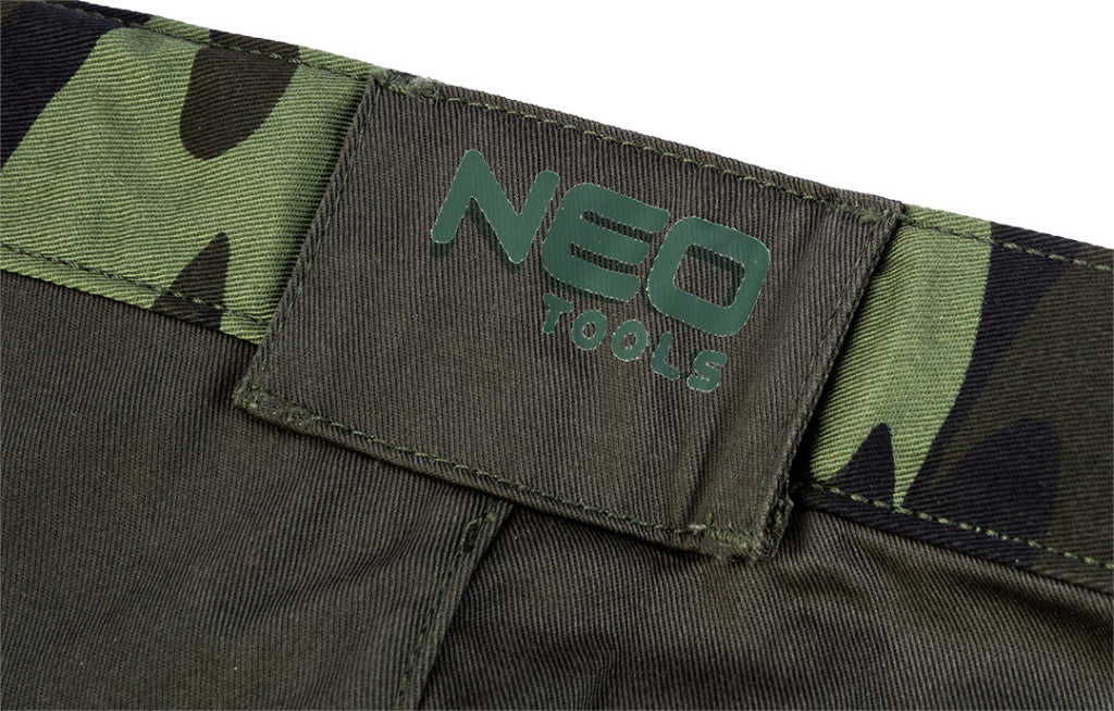 NEO TOOLS Terepmintás Rövid munkásnadrág, CAMO, 60% pamut, 40% polyester, 255 g/m2, L 81-271-L
