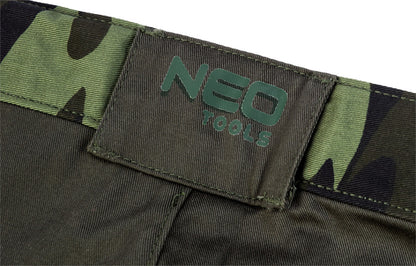 NEO TOOLS Terepmintás Rövid munkásnadrág, CAMO, 60% pamut, 40% polyester, 255 g/m2, L 81-271-L